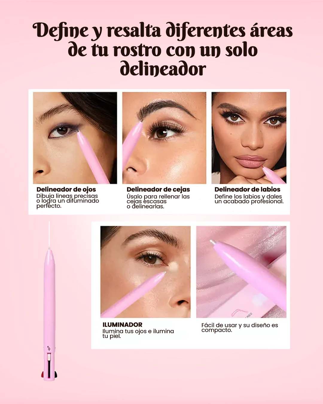 LAPIZ DE MAQUILLAJE PRO 4 EN 1  - RESISTENTE AL AGUA